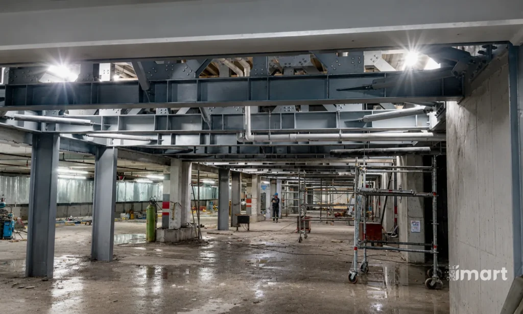 Montaje de viga metalica en obra