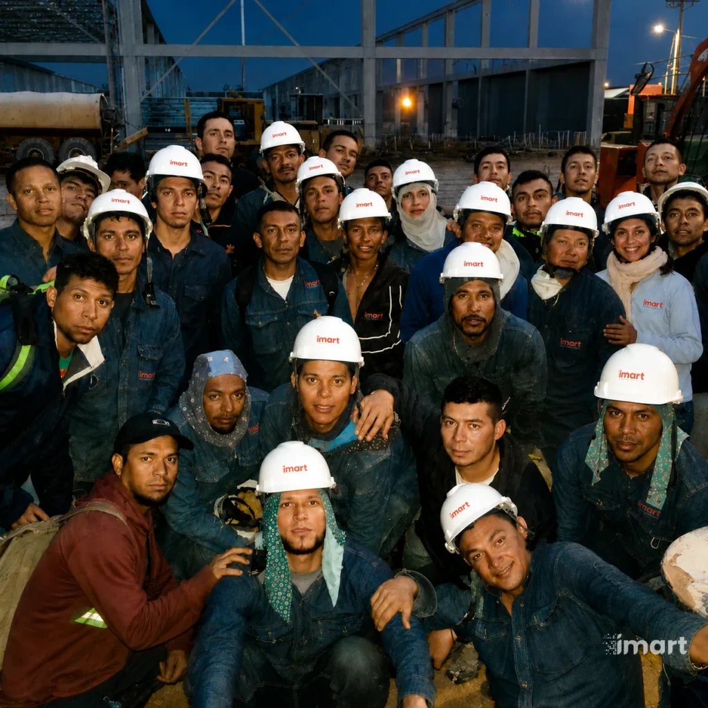 Equipo de trabajo IMART en obra con cascos corporativos