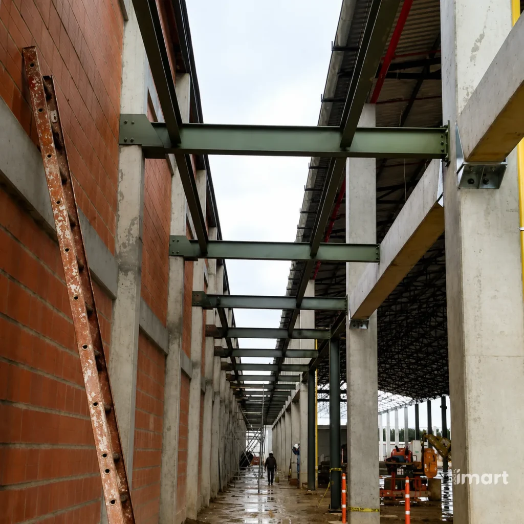 Cubierta de oficinas terminada con estructura y paneles instalados