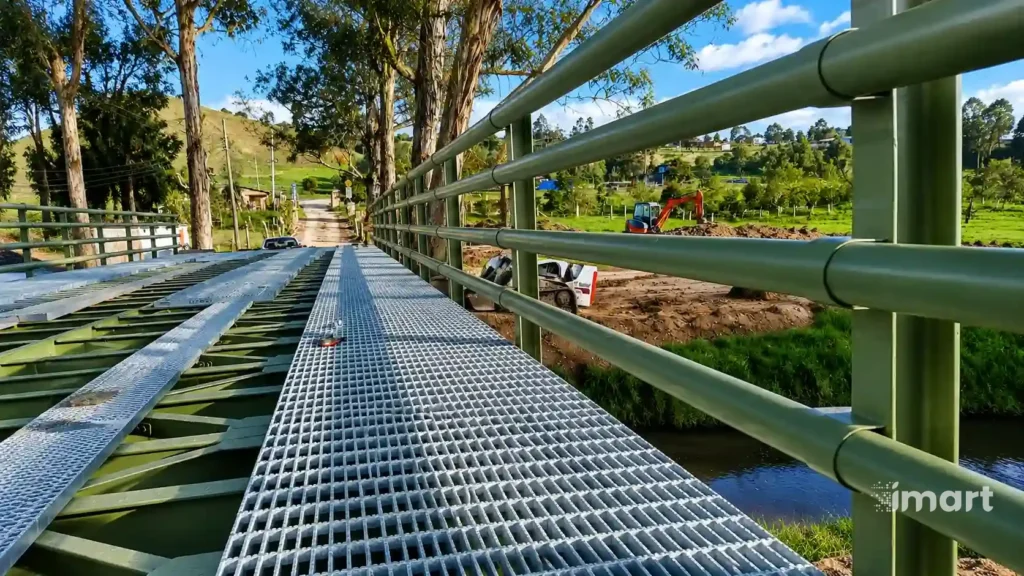 Puente terminado con barandas de protección, integrado al entorno rural de Chocontá.